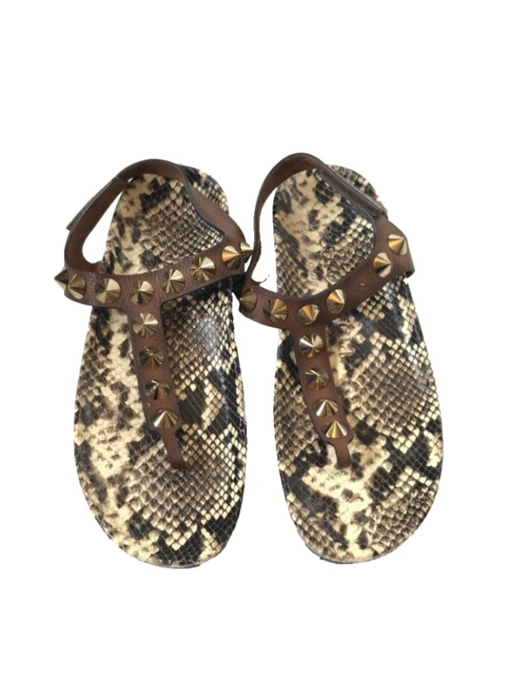 Pedro Garcia Athena Thong Sandals Womens 39 9 Brown Leather Snake Studded Flats